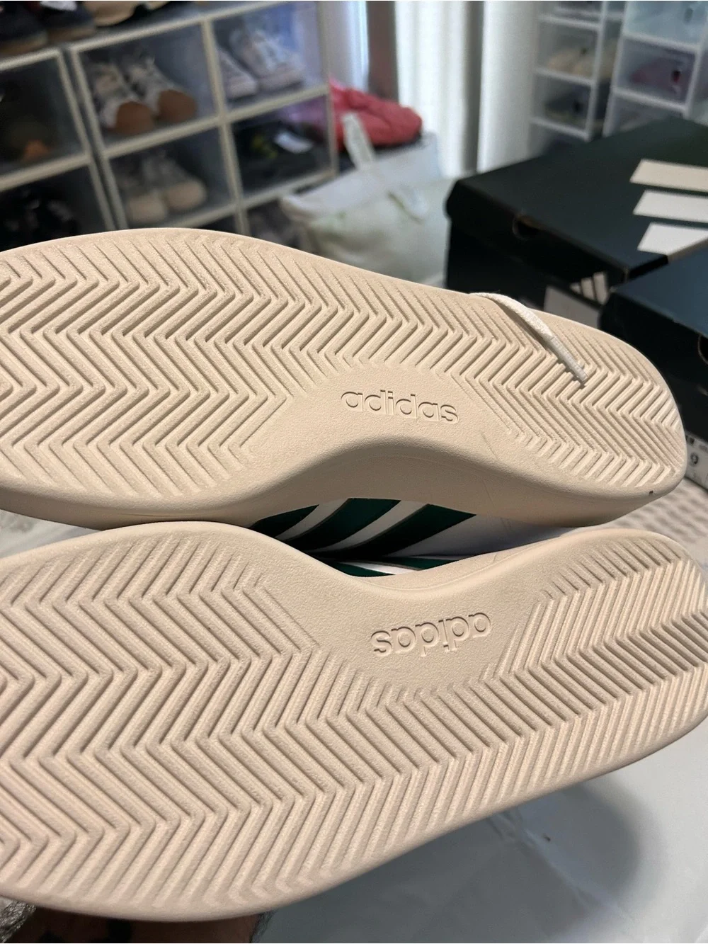 adidas White Sneakers with Green Stripe Accent